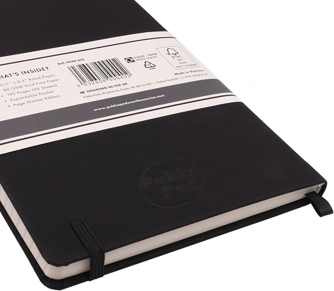 Pukka Pad Soft Cover A5 Notebook – Vegan Leather Journal with 192 Pages, 96 Sheets of 80GSM Ivory Paper, College Ruled without Margins – 5.8 x 8.2in, Black