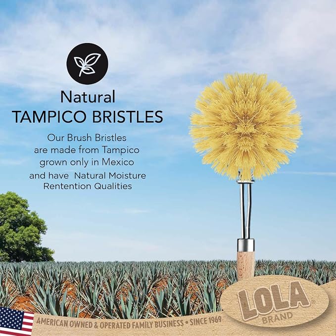 LOLA -The Original - Tampico Vegetable & Dish Brush, 2 Pack, Sustainable Wood Ergonomic Handle w/Tampico Fiber Bristles