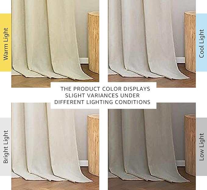 NICETOWN Natural Linen Curtains 108 inches Long for Living Room, Rod Pocket & Back Tab Thick Flax Privacy Semi Sheer Window Curtains with Light Filter for Bedroom, W55 x L108, 2 Panels