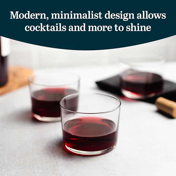 Libbey Café Petite Rocks Glasses Set of 8, Dishwasher Safe Old Fashioned Cocktail Glasses, Highball Glass Set for Casual Gatherings, Dinner Parties