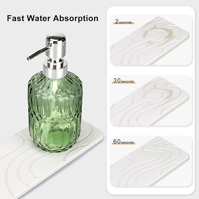 2 Pcs Water Absorbing Stone Tray for Sink Diatomaceous Earth Dish Drying Mat for Kitchen Counter Soap Dish White Diatomite Bathroom Sink Vanity Trays Absorbent Coasters Bathroom Decor and Accessories