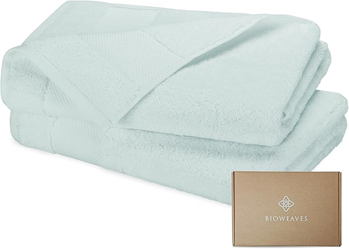 BIOWEAVES 100% Organic Cotton 700 GSM Plush Bath Towels 30" x 58" GOTS Certified - Seafoam, Pack of 2