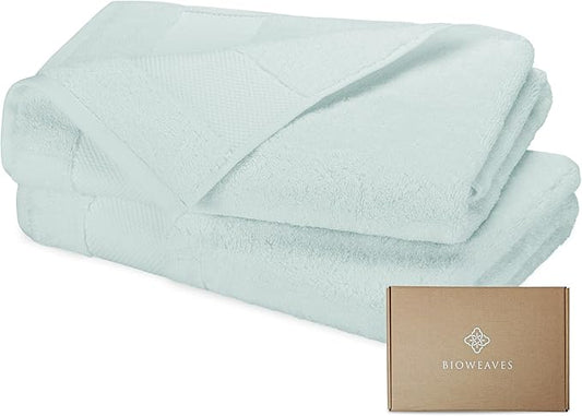 BIOWEAVES 100% Organic Cotton 700 GSM Plush Bath Towels 30" x 58" GOTS Certified - Seafoam, Pack of 2