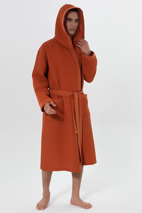 SEYANTE Turkish Cotton Waffle Robe for Men – Organic GOTS Certified Spa Bathrobe, Lightweight Kimono, Soft Cotton Bathrobe