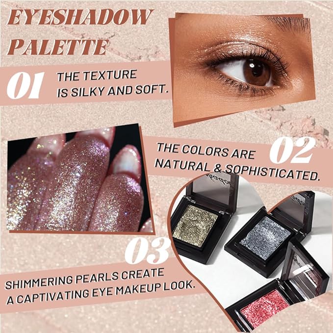 Pearl White Single Shimmer Glittle Eye shadow Palette Makeup, Single Shimmer Eyeshadow for Older Women, High Pigment Natural Sombras Crema Para Ojos, Talc, Paraben & Cruelty Free (06#Pearl White)