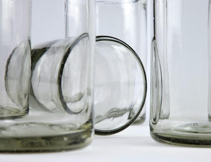 15 oz Hand Blown Mexican Drinking Glasses - Set of 6 tumblers, 15 fl oz each, Clear