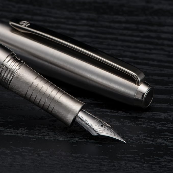 HongDian Stainless Steel Fountain Pen Iridium Fine Point with Converter and Metal Pen Box