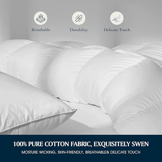 Serta Goose Feather Down Fiber Comforter Twin Size - 100% Cotton Cover Duvet Insert - Hotel Luxury Hypoallergenic Bedding Comforter Light Warmth 68 x 90 Inch White