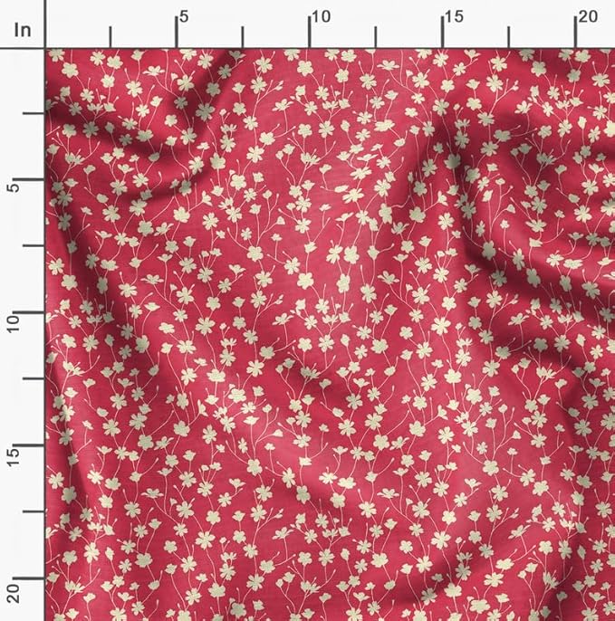 Soimoi Silky Satin Fabric Material, 1 Yard - 42" Inch Width, Red - Floral Print - Soft Shiny Fabric for Dress, Pillowcases, Pajamas, Evening Dress, DIY