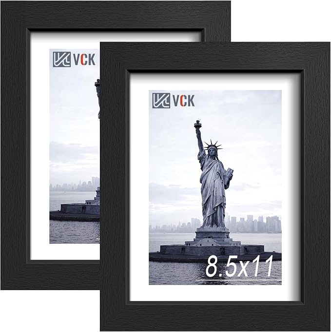 VCK 8.5x11 Picture Frame Black - 2 Pack, Gallery-Quality Wood Poster Frames, 1.1-Inch Wide Border, Polished Plexiglass, Vertical or Horizontal Wall & Tabletop Display for Photo/Certificates/Prints