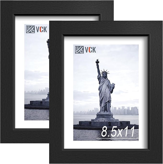 VCK 8.5x11 Picture Frame Black - 2 Pack, Gallery-Quality Wood Poster Frames, 1.1-Inch Wide Border, Polished Plexiglass, Vertical or Horizontal Wall & Tabletop Display for Photo/Certificates/Prints