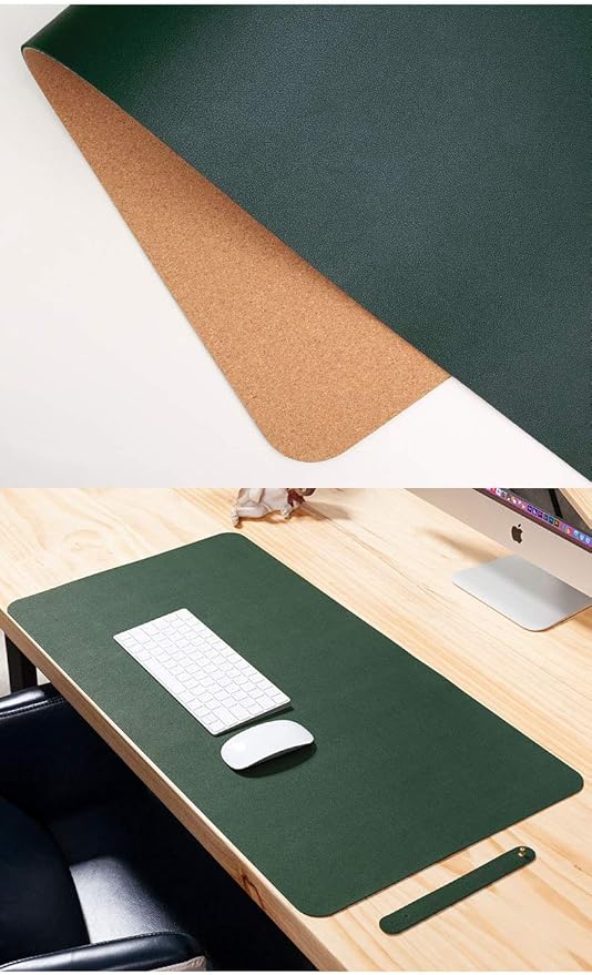 Ruby Lil Natural Cork & Leather Desk Writing Mat, Dual Use Desk Matt for Desktop,Multifunctional Office Desk Pad, PU Leather Mouse Pad,Olive,47"x 24"