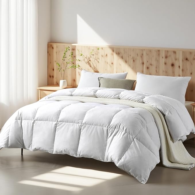 Farm To Home Organic Cotton Feather Down Comforter Twin Size, 100% Organic Cotton Cover, All Seasons Luxury Duvet Insert with Corner Tabs, Cozy HotelCollections White Bedding Comforters, 68"x90"