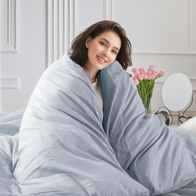 NEXHOME PRO Full Duvet Cover Set, 100% Washed Cotton with Linen-Like Texture, Natural Organic, Breathable & Comfortable, Includes Home Bedding Set Cornflower Blue (No Comforter) 80"x90"