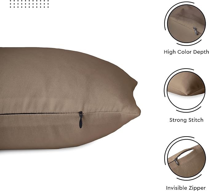 Encasa XO Throw Pillow Covers 12x12 in Set of 2 Beige | No Inserts | Cotton Pillow Covers for Living Room, Bed, Sofa, Couch | Decorative Cushion Covers with Improved Zipper