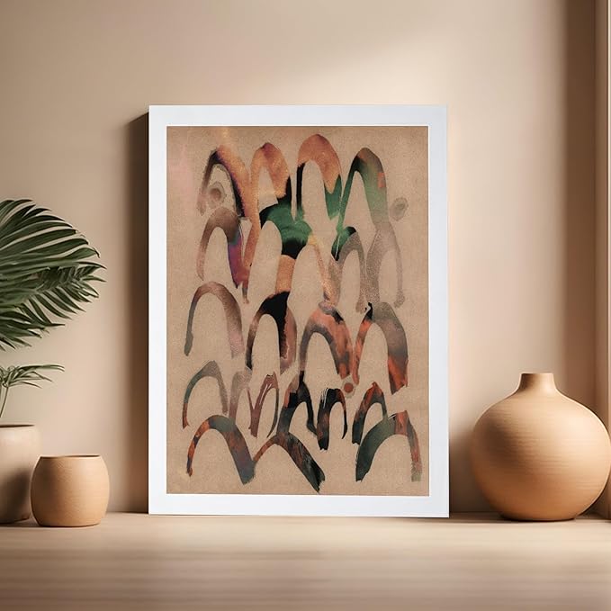 Monem Art Abstract Arch Mark Making Painting Print - Contemporary Peach and Mocha Art Poster - Wall Decor for Living Room, Bedroom or Office - 16x20 White Framed Wall Art by Renee Stramel