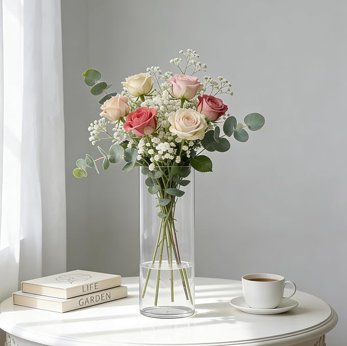 Acrylic Flower Vase Cylinder, 11.81" Tall Clear Plastic Vase for Centerpieces - Shatterproof Wedding, Event & Home Decor Vase, 3.94"X11.81" Tall Round - Clear