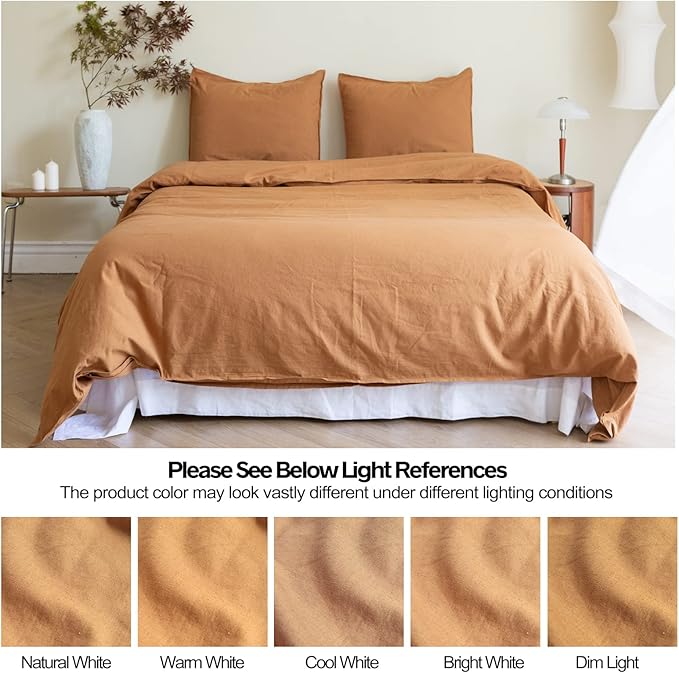 BISELINA French Linen Duvet Cover Set 3pcs with Hidden Zipper Closure Natural Flax Cotton Blend Solid Color Soft Breathable Luxury Farmhouse Bedding -Full Size, Rust