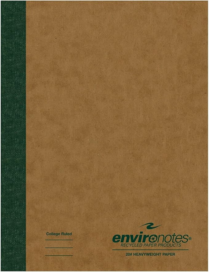 Roaring Spring Environotes Recycled Composition Notebook, 24 Books, Brown Board Cover, College Ruled 20# Premium Paper, 60 Sheets/120 Pages, 9.75"x7.5", Made in USA