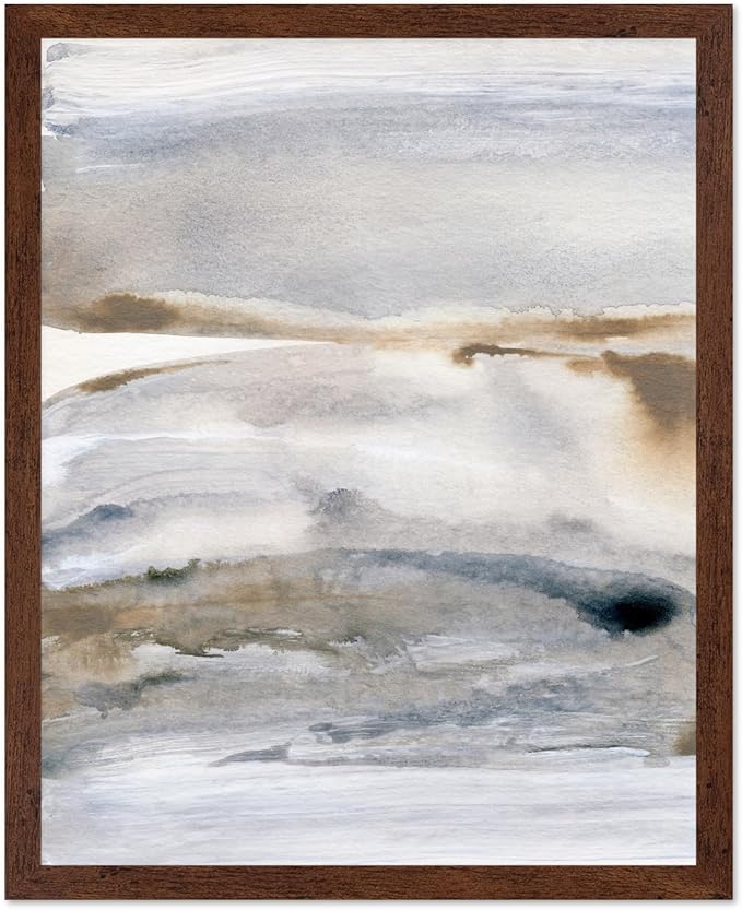 Monem Art Neutral Abstract Watercolor Landscape Wall Art - Minimalist Earth Tone Contemporary Painting Poster - Modern Calm Aesthetic Art Print - 12x16 Brown Framed Wall Art by Mareike Bohmer