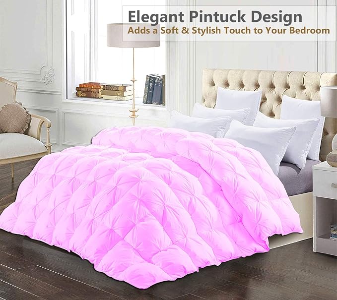 Eastern King Size Down Alternative Comforter 118x110 Inch Pink – 500 GSM Ultra Soft Breathable, Luxury Pintuck Pinch Pleat, All Season Duvet Insert with Corner Tabs, Machine Washable