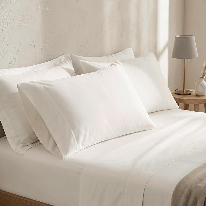 Bioweaves 100% Organic Cotton Pillow Cases 300 Thread Count Soft Sateen Weave GOTS Certified – Standard/Queen Size, Set of 2, Cream