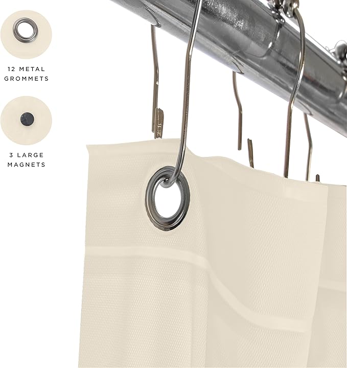 Bath Bliss PVC Heavy Weight Shower Curtain Liner | 4G | 70"x72" | Rust Resistant Copper Grommets | Magnetic Hem | Beige