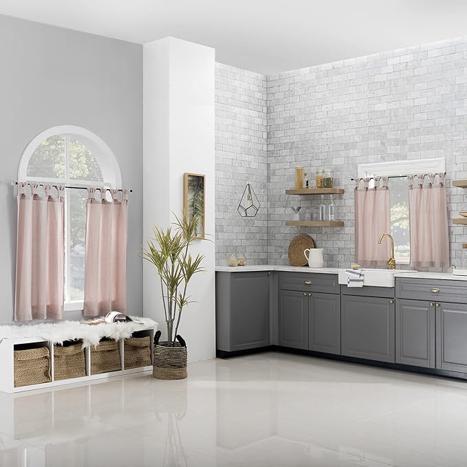 Archaeo Washed Cotton Small Window Twist Tab Cafe Curtains, 52" x 45", Rose Quartz