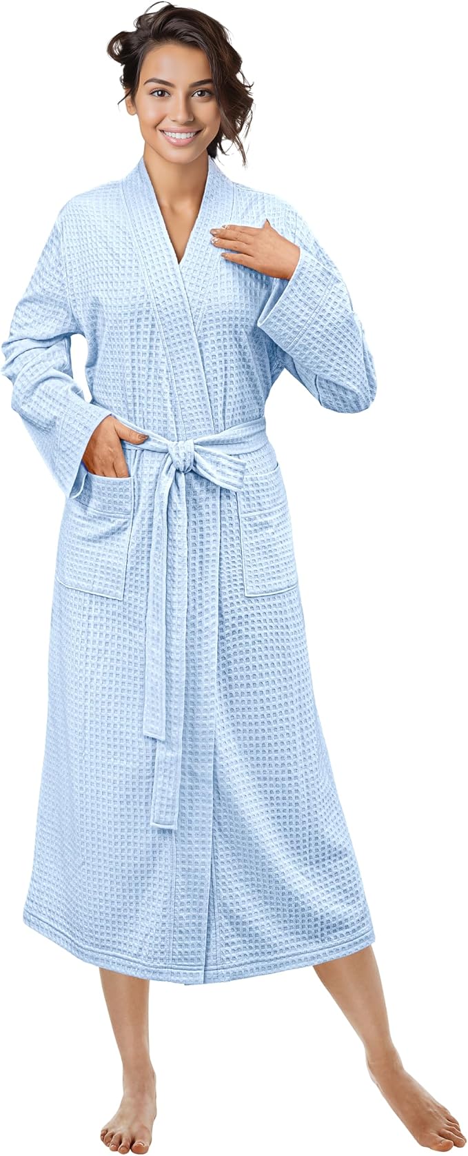 PAVILIA Womens Waffle Knit Robe Lightweight Cotton Blend Full Length House Bathrobe with Pockets