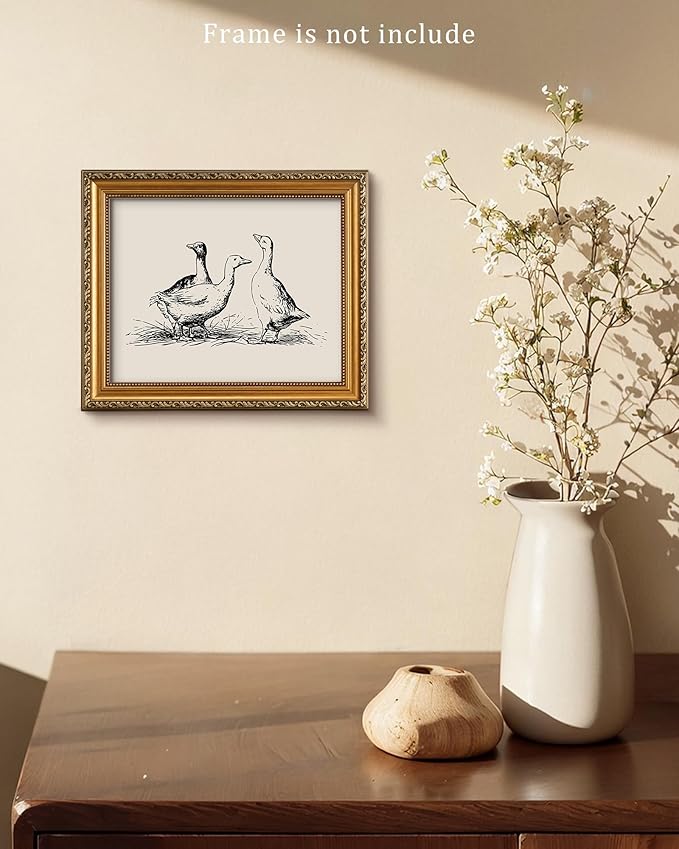 Vodefoad Goose Sketch Vintage Wall Art Retro Nursery Sketch Print Rustic Ducks Wall Decor for Gallery Nursery Bedroom Bathroom Office - 8x10Inch Unframe