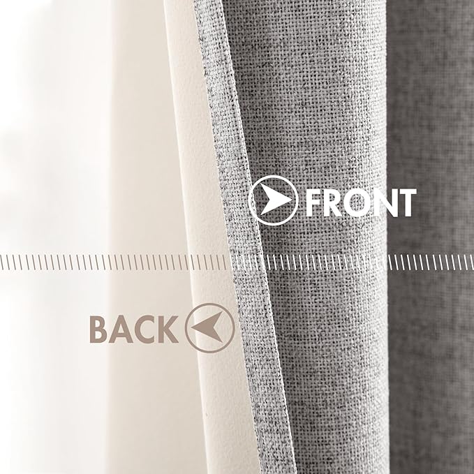 MIULEE Linen Texture Curtains for Bedroom Solid 100% Blackout Thermal Insulated Light Gray Curtains Grommet Room Darkening Drapes for Living Room Nursery 52x54 Inch (2 Panels)