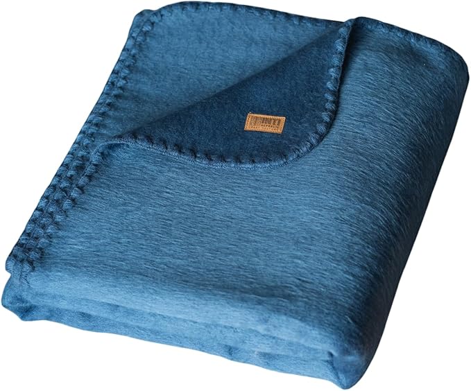 Alpaca Wool Throw Blanket | Ultra Soft, Lightweight, Warm, Breathable, Non-Itchy | Classic, Elegant-Minimalist Design for Bed, Couch, Travel, or Gift | 64" L x 45" W (Violet Blue)