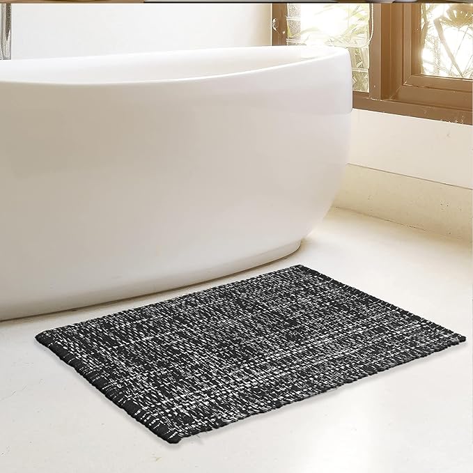Chardin home Black and White Textured Rug | 21x34 Bathroom Rug Kitchen entryway | Reversible Handwoven Rug Machine Washable.