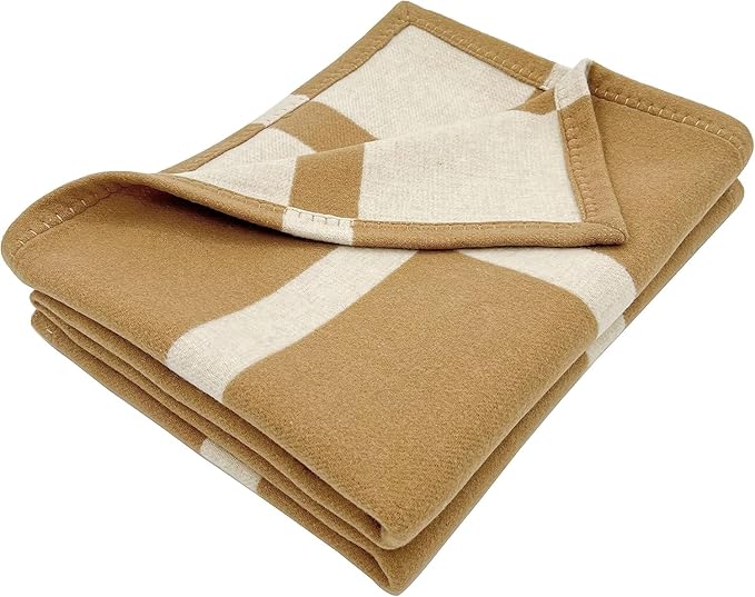 Wool Blanket & Throws 90% Wool Warm Blanket Soft Couch Blankets 75"x55" Twin Throw Blankets for Living Room, Camping, Outdoors, or Car Travel with Exquisite Box for Gift (Camel)