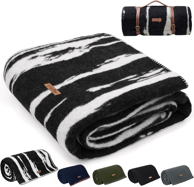 Molithe 100% Wool Blanket, 86" x 62" | Warm, Thick, Washable, Military Wool Blanket, Great for Camping, Outdoors, Sporting Events, Survival Kits