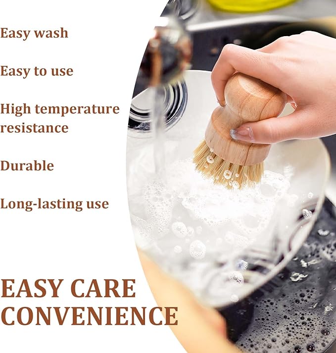 12 Pack Bamboo Scrub Brush for Dishes, Wooden Dish Scrubber Brushes with Natural Sisal Bristle Full Circle Scrub Brush for Kitchen Cleaning Dishes Iron Pot Pan Sink
