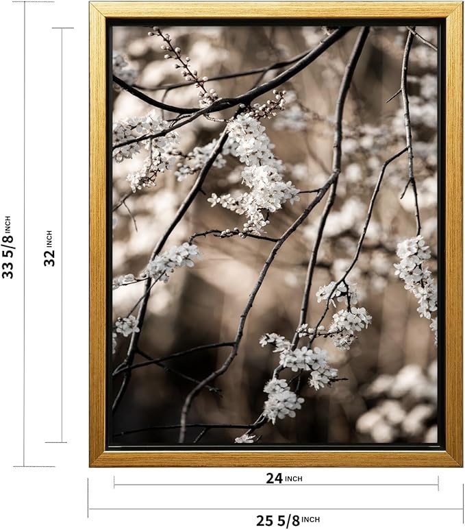 Monem Art Cherry Blossom Branch Photography Print - Moody Botanical Nature Art Poster - Wall Decor for Living Room, Bedroom or Office - 24x32 Gold Framed CANVAS Wall Art by Mareike Bohmer