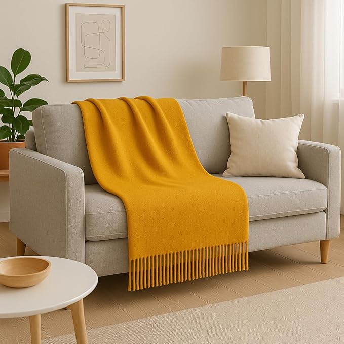 Lincove Pure Cashmere-Merino Wool Blanket - Warm & Soft Throw Blanket - 74"x55" Comfortable and Cozy Throw Blankets for Couch, Sofa, or Chair - Lightweight and Classic Throws - Amber