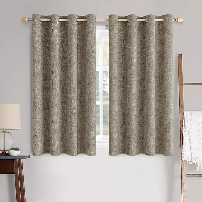 MIULEE 100% Blackout Linen Textured Curtains for Bedroom Solid Thermal Insulated Faux Linen Grommet Room Darkening Curtains & Drapes Luxury Decor for Living Room 52 x 45 Inch (2 Panels)