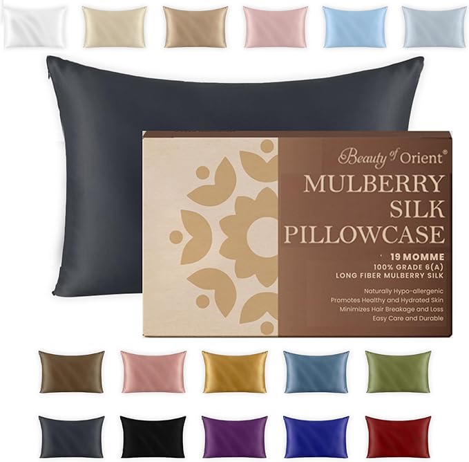 19 Momme Premium Mulberry Silk Pillowcase for Hair and Skin | Handcrafted Hypoallergenic & Anti-Acne 100% Silk Pillow Cases with Zipper | King - 20" x 36", Bedrock