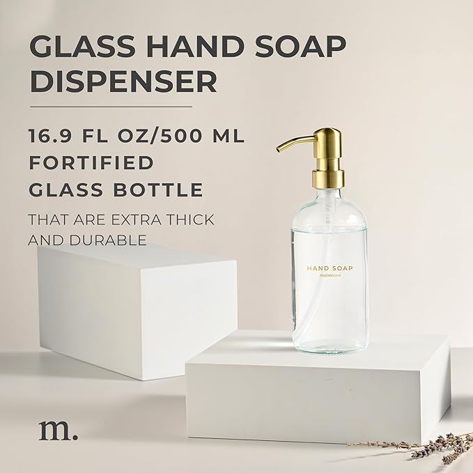 MaisoNovo Soap Dispenser 1-Piece Set | 16.9oz Clear Bottles with Gold Stainless Steel Pump Core
