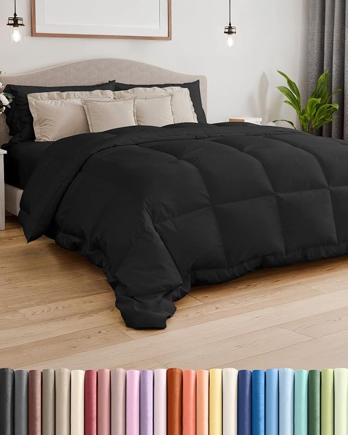 King Size, Black Alternative Down Comforter - Warm, Lightweight & Breathable Hotel Quality Bedding Set for Men, Women, Kids and Teens - All Season Oversized Cooling Microfiber Duvet Insert Comforter
