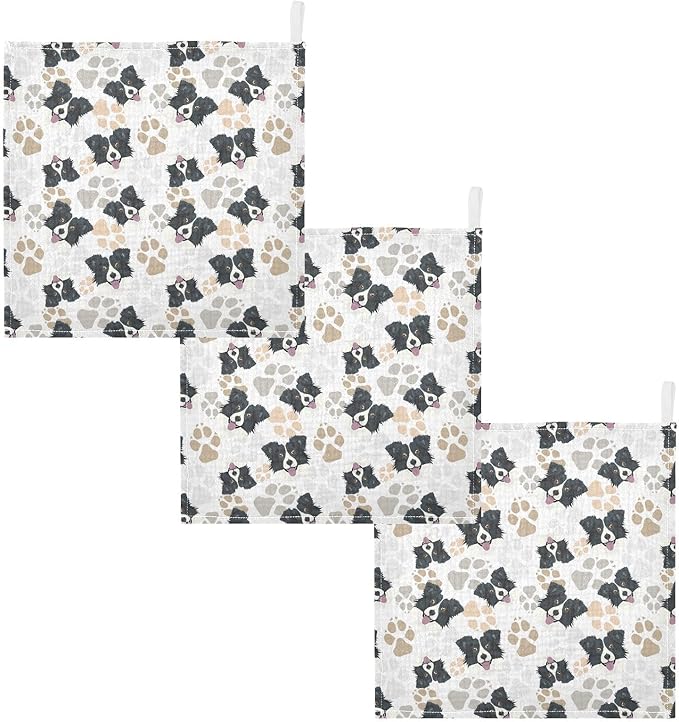 Baby Border Collie Dog Msulin Washcloths Newborn Face Towel - Baby Muslin Burp Cloths 5 Pack Soft Absorbent Natural Cotton Wash Towel 11.8"X11.8" Baby Bath Towels Wipes