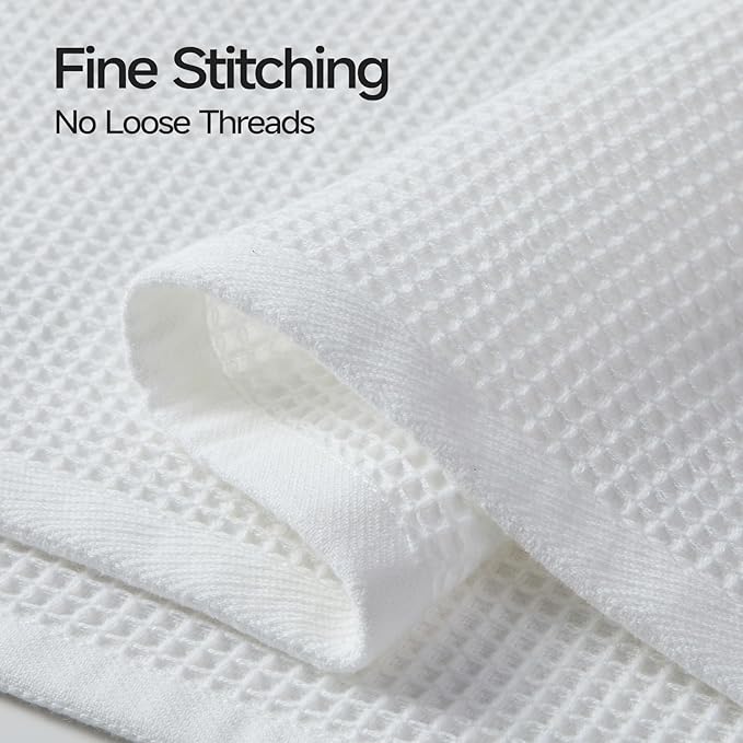 ecolook 6-Piece Waffle Weave Towel Set, 100% Cotton, Lightweight, Absorbent & Quick-Drying, 2 Bath Towels (31×63 in), 2 Hand Towels, 2 Washcloths, Lint-Free for Bathroom, Pool, Gym, Travel - White