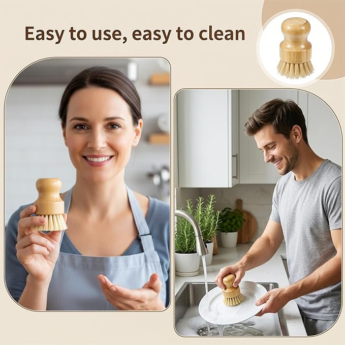 6 Pcs Bamboo Dish Brush, Wooden Kitchen Dish Brushes Natural Sisal Bristle Scrubber for Pots, Pans, Bowls, Dishes Cleaning