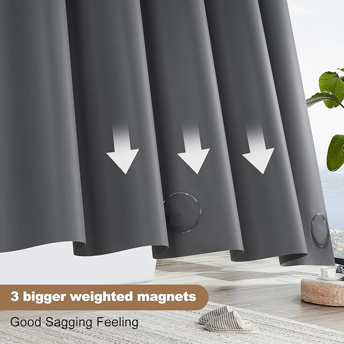 UFRIDAY Dark Grey Extra Long Shower Curtain Liner Premium PEVA 72 x84 inch,Heavy Duty Shower Curtain with 3 Weighted Magnets, Plastic Waterproof Grey Shower Curtains for Bathroom with 12 Hooks