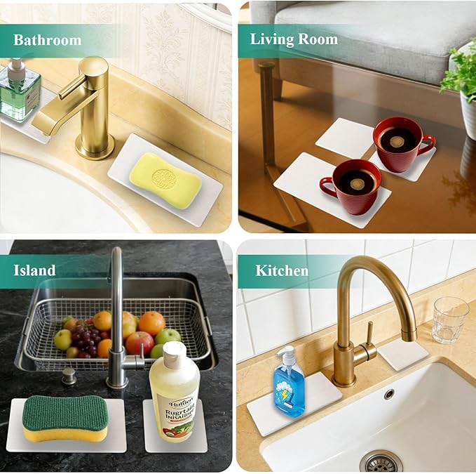 Water Absorbing Stone Tray, 3PCS Fast Drying Stone Sink Tray, Stones Soap Trays, Water Absorbent Diatomite Trays, Diatomite Coasters for Kitchen Sink Bathroom Counter, Hand Soap Dish & Holders