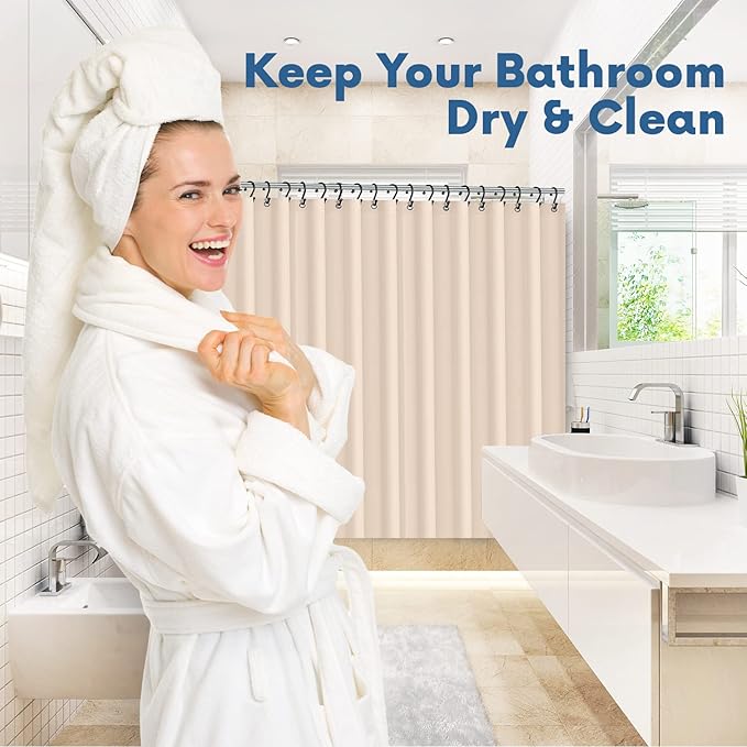 No Smell Shower Curtain Liner 72x72 Beige - PEVA Plastic Shower Curtain for Bathroom, PVC-Free Waterproof Sand Shower Liner with Metal Grommets and Magnet-Weighted Bottom Hem - Washable Liner