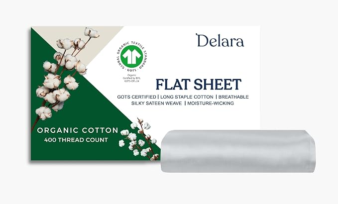 GOTS Certified 100% Organic Cotton Flat Sheet, 400TC Long Staple Cotton, Ultra Soft, Silky, Moisture-Wicking, Smooth & Breathable, Best Sheets for Hot Sleepers