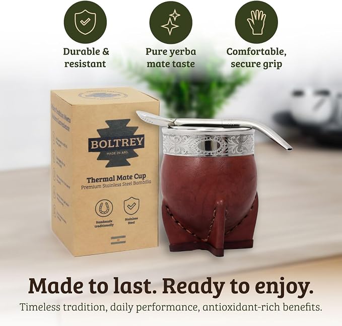 Mate Imperial – Yerba Mate Cup and Bombilla Set | Handmade Argentina Mate Gourd | Stainless Steel Mate Mug for Tea Lovers | Unique Cultural Gift (MIRROR, WINE)